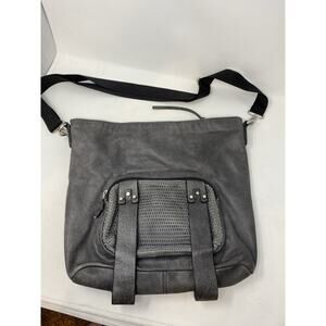 She+Lo Leather Handbag Crossbody Hobo Gray Messenger Urban Edgy Striped Lining